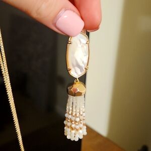 Kendra Scott White Pearl and Beaded Tassle Necklace